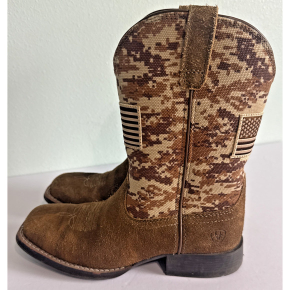 Ariat Western Boot Kids 1 Brown Desert Camo Patriot USA Flag Cowboy - Picture 1 of 8